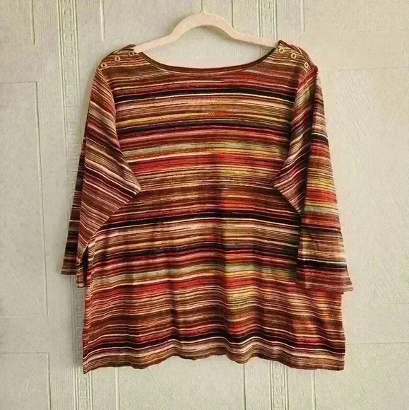 Rafaella Multi Stripe 100% Cotton Tunic With Gold Button Detail Size 1X - Picture 2 of 9